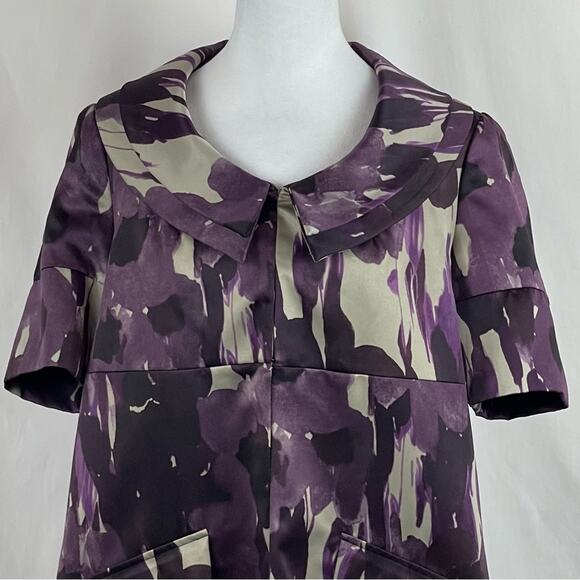 Vera Wang Purple Watercolor Print Event Glam Feminine Long Jacket NWOT Size M - Picture 2 of 12